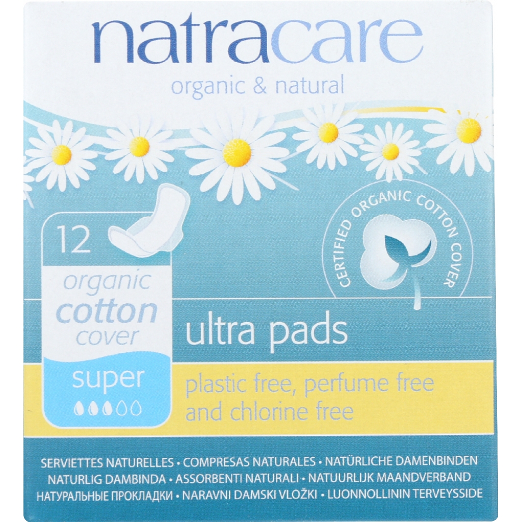 Natural Ultra Pads with Cotton Cover, Super, 12 Pads