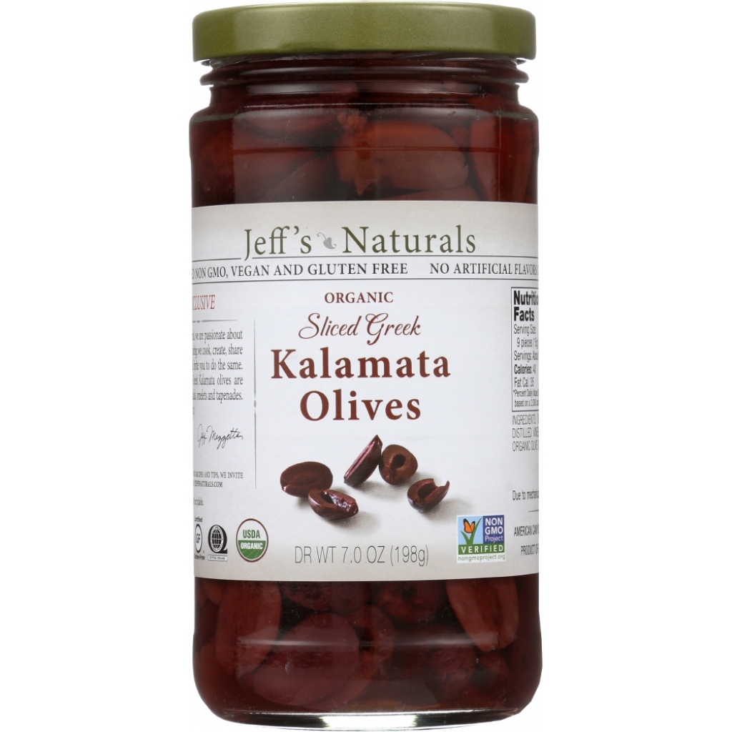 Premium Organic Pitted Sliced Kalamata Olives from Greece, 7 oz