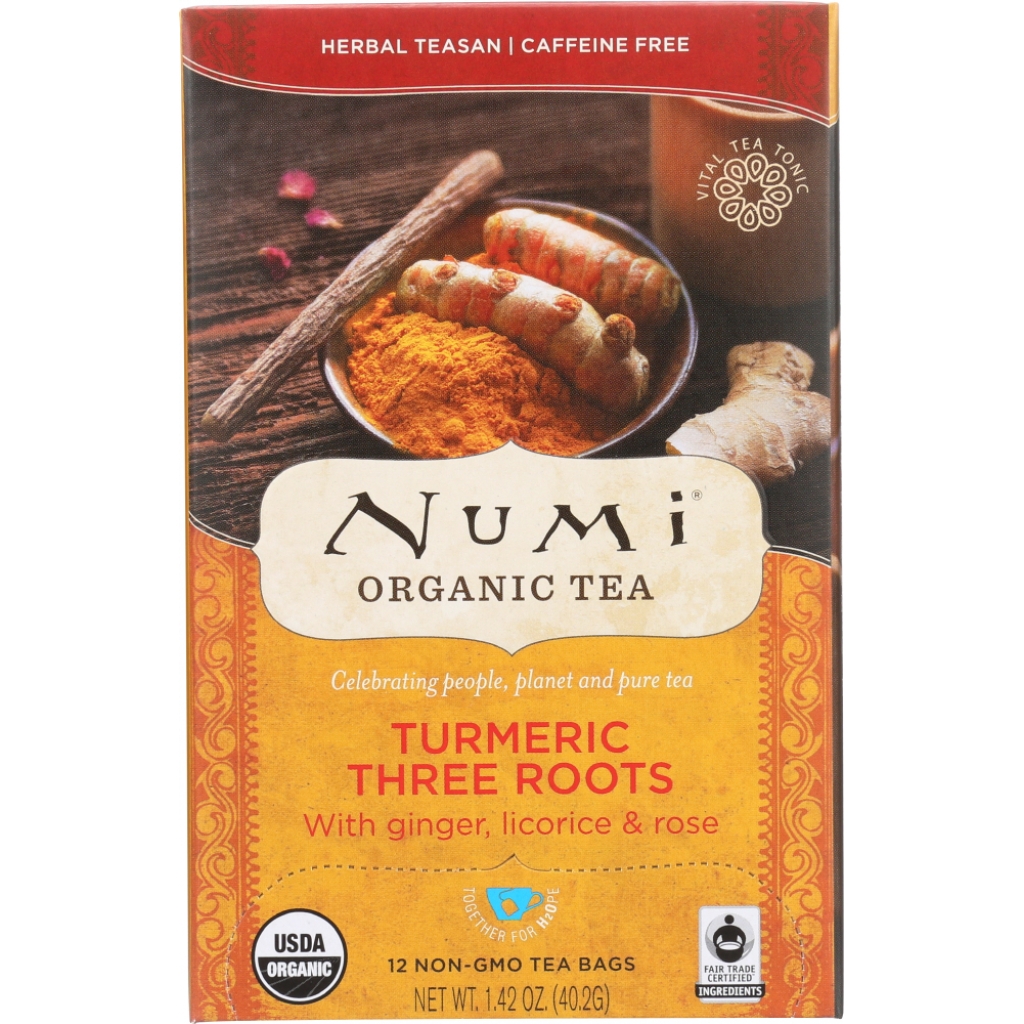 Organic Turmeric Tea with Three Roots, 12 Tea Bags