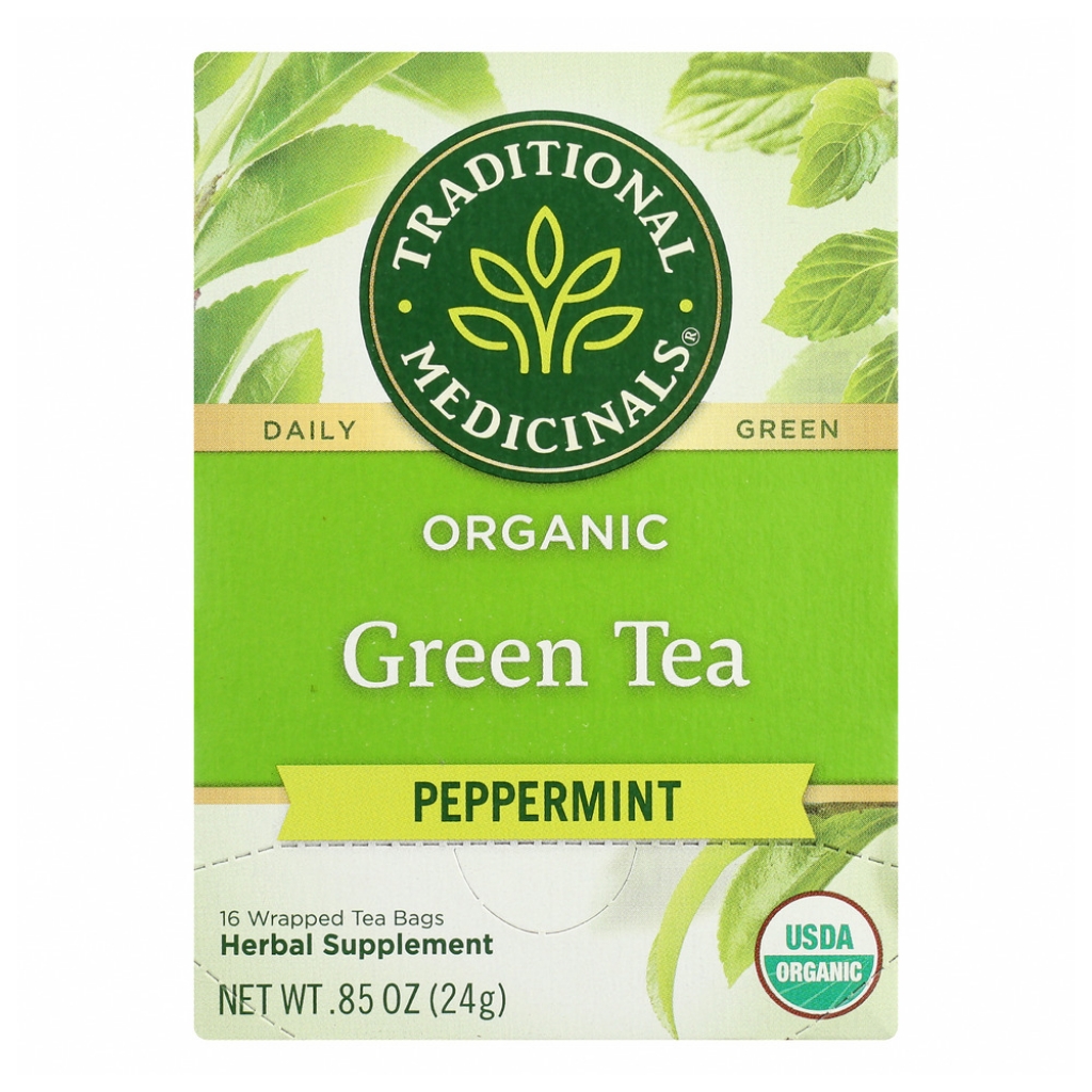 Organic Green Tea Peppermint, 16 Tea Bags, 0.85 oz