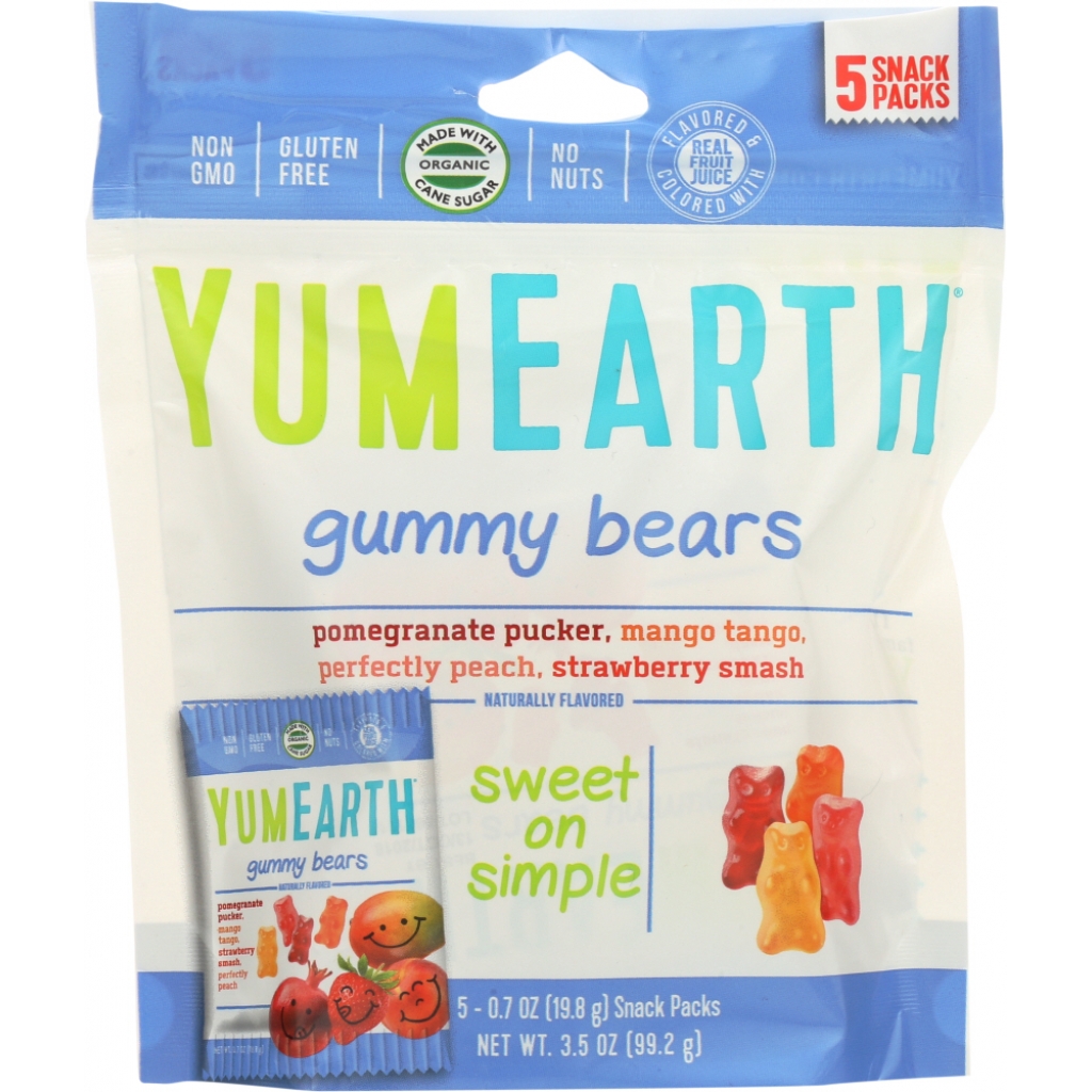 YumEarth Gummy Bears - 5 Snack Packs, 3.5 oz