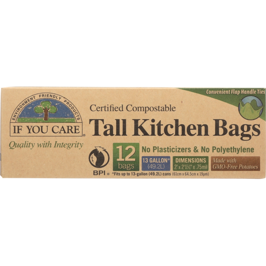 Compostable Tall Kitchen Bags, 13 Gallon, 12 Bags