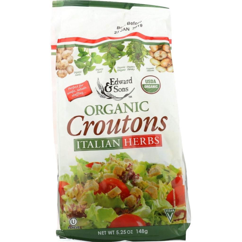 Edward & Sons Organic Italian Herb Croutons - 5.25 oz - Crunchy Salad Toppers