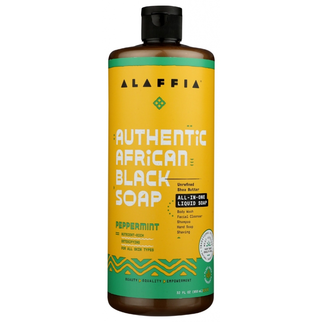 Authentic African Black Soap with Peppermint, 32 fl oz