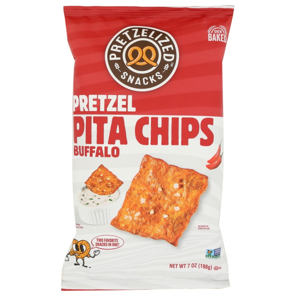 Buffalo Pretzel Pita Chips - Spicy Crunchy Snack, 7 oz