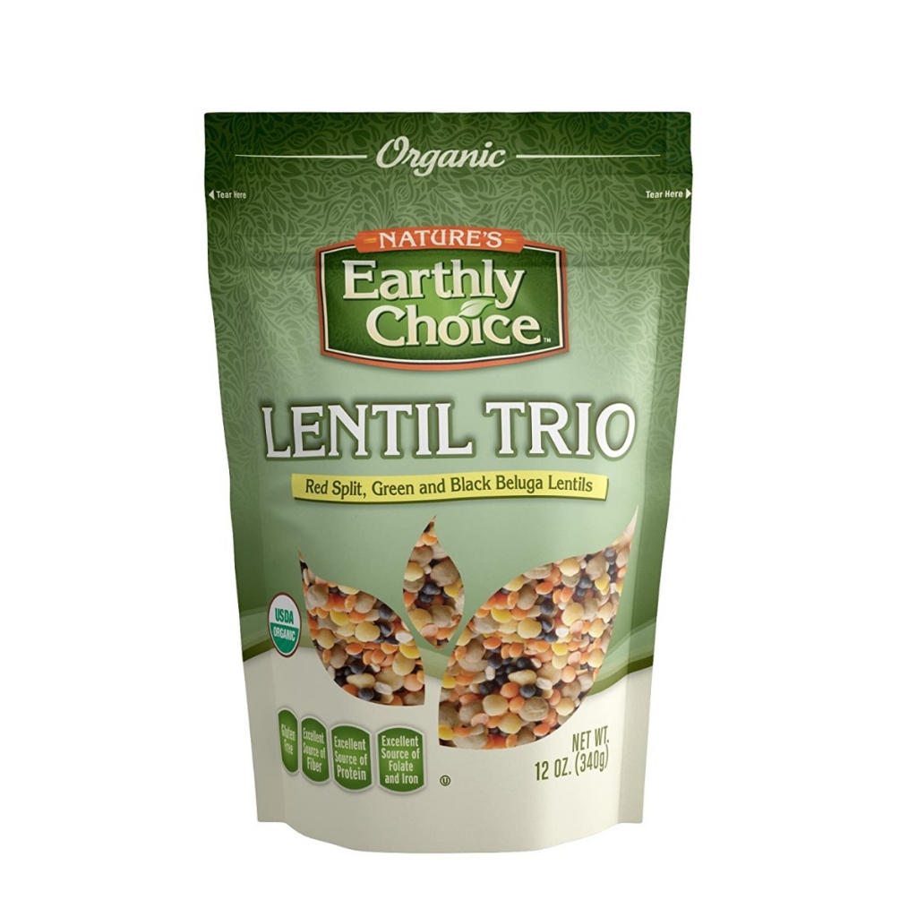 Organic Lentil Trio: Red, Split Green, and Black Beluga Lentils, 12 oz