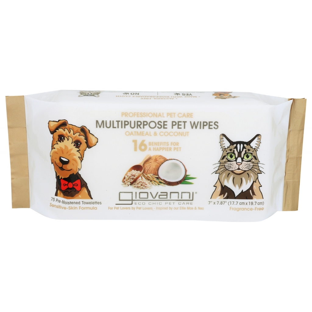 Oatmeal Coconut Pet Wipes for Quick Cleanups - 75 Count