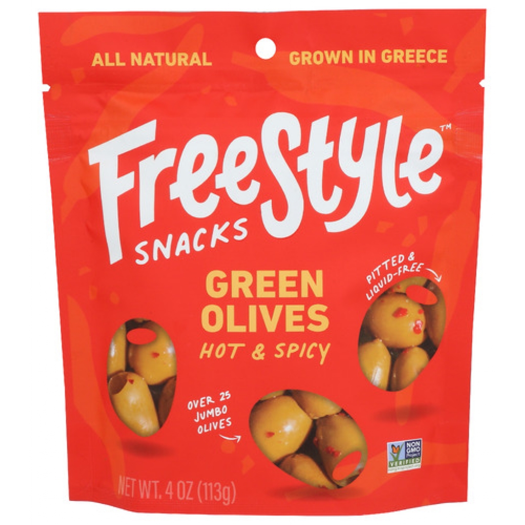 Hot Spicy Green Olives, 4 oz