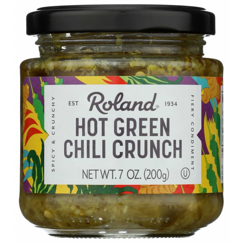 Roland Hot Green Chili Crunch - Spicy Condiment, 7 oz