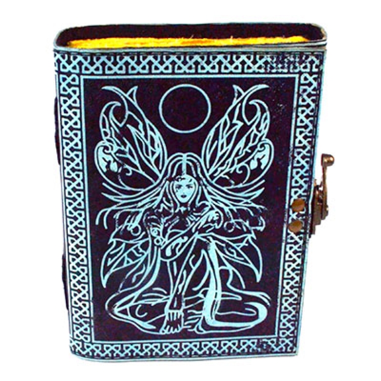 Black & Blue Fairy Journal aged looking paper leather w/ latch
