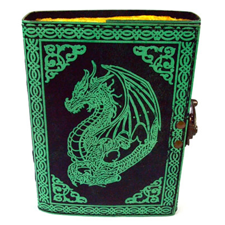 Green Dragon aged looking paper leather w/ latch