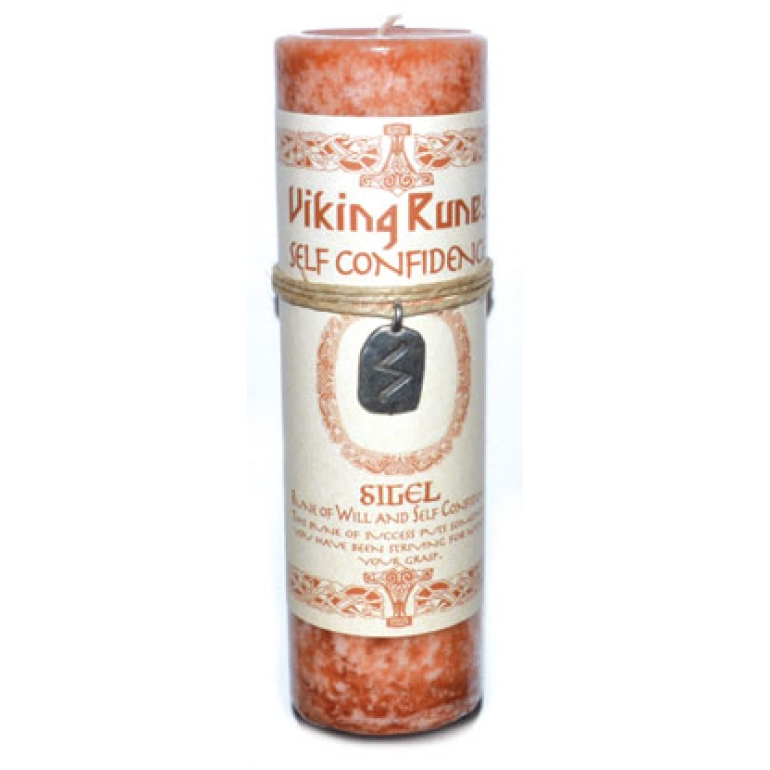 Self Confidence pillar candle with Sigel rune pendent
