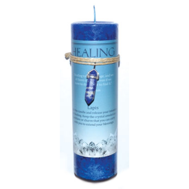 Healing pillar candle with Lapis pendant