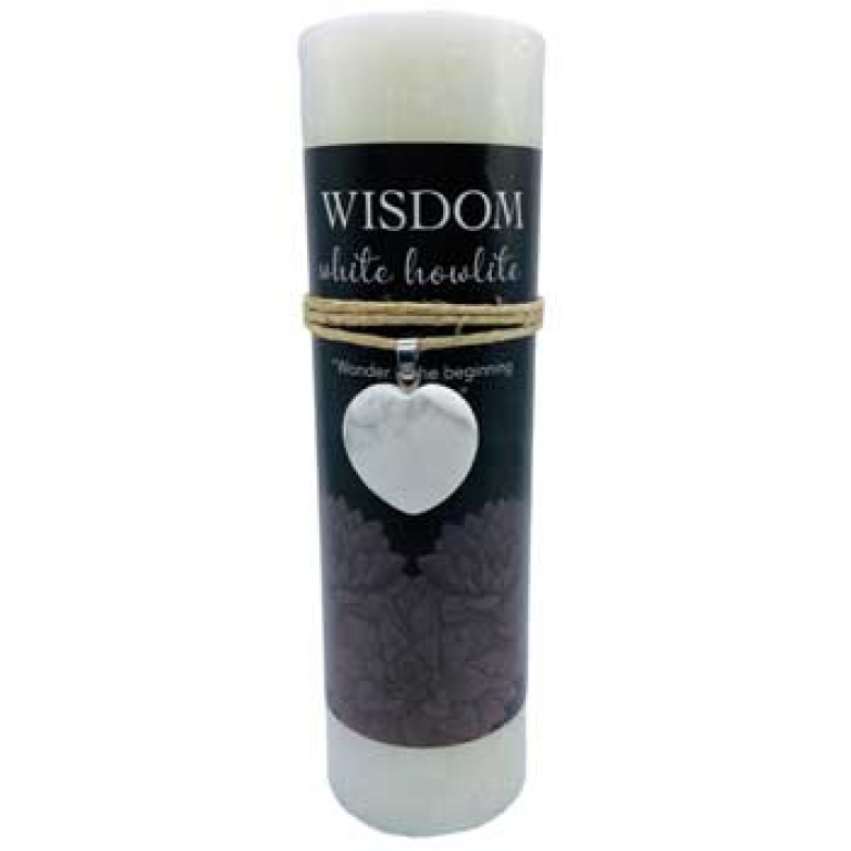 Wisdom pillar candle with White Howlite heart