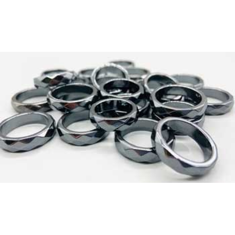 (set of 50) Faceted Hematite rings