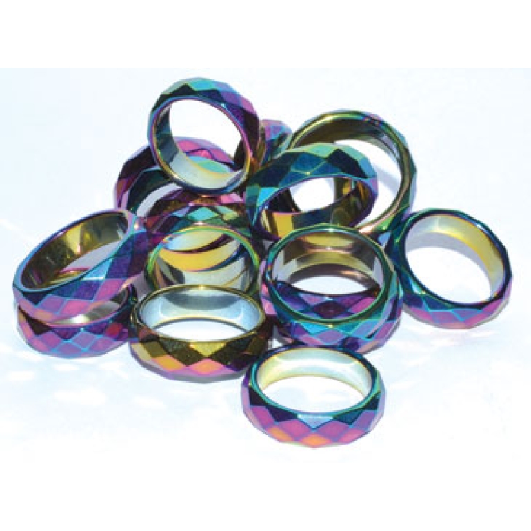 (set of 50) Rainbow Magnetic Hematite Faceted rings