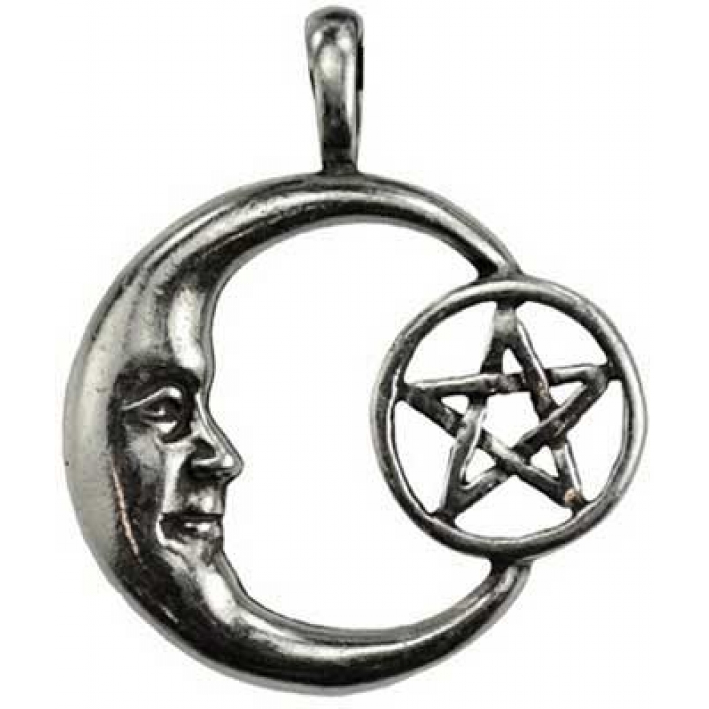 Pentacle Moon Celestial Amulet - Pewter