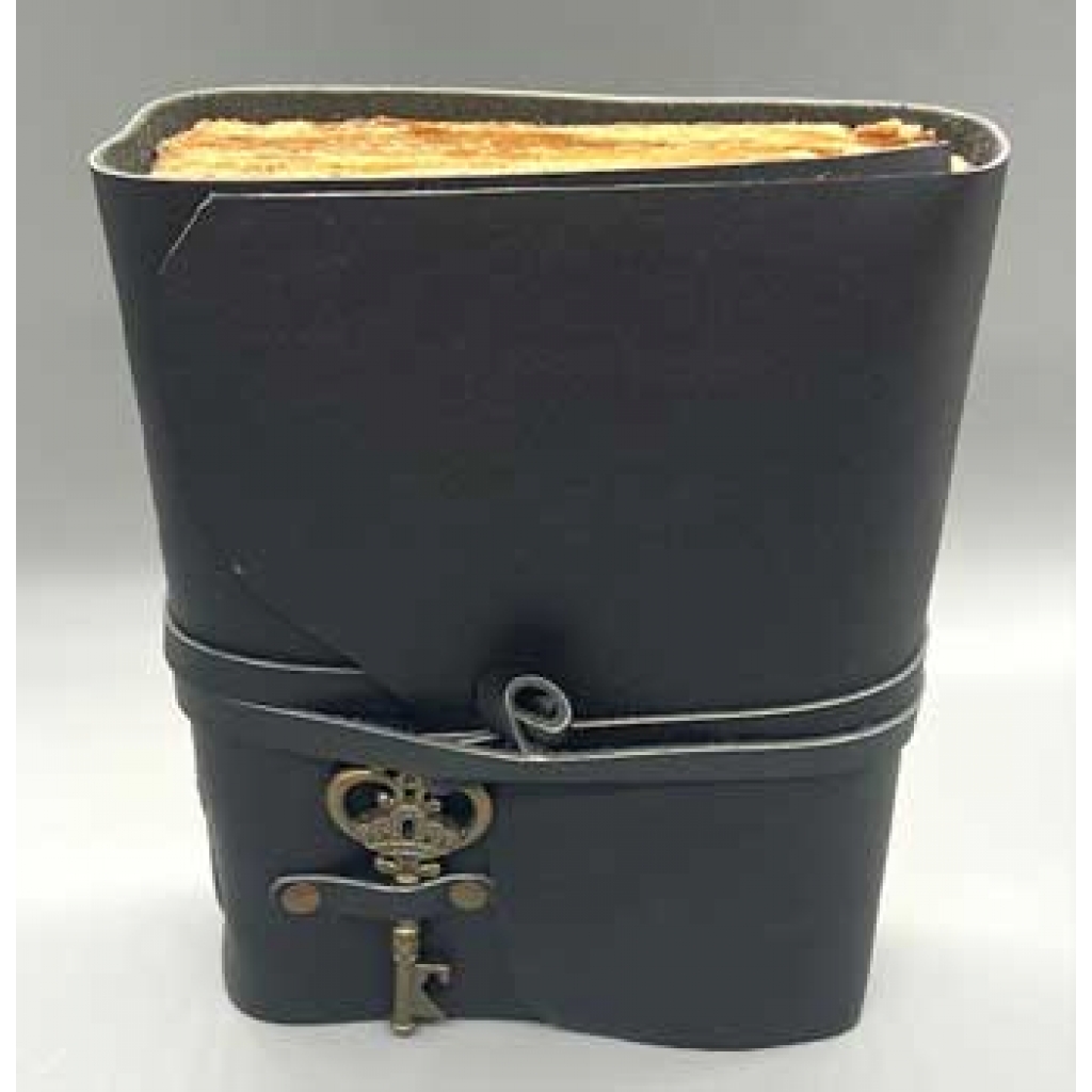 Aged Black Leather Journal with Decorative Key