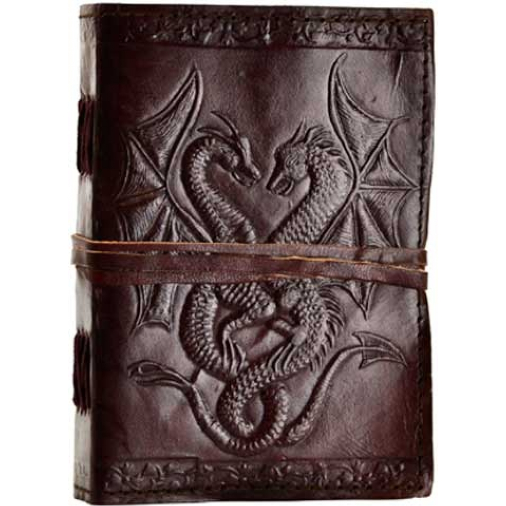 Hand-Tooled Double Dragon Leather Blank Journal