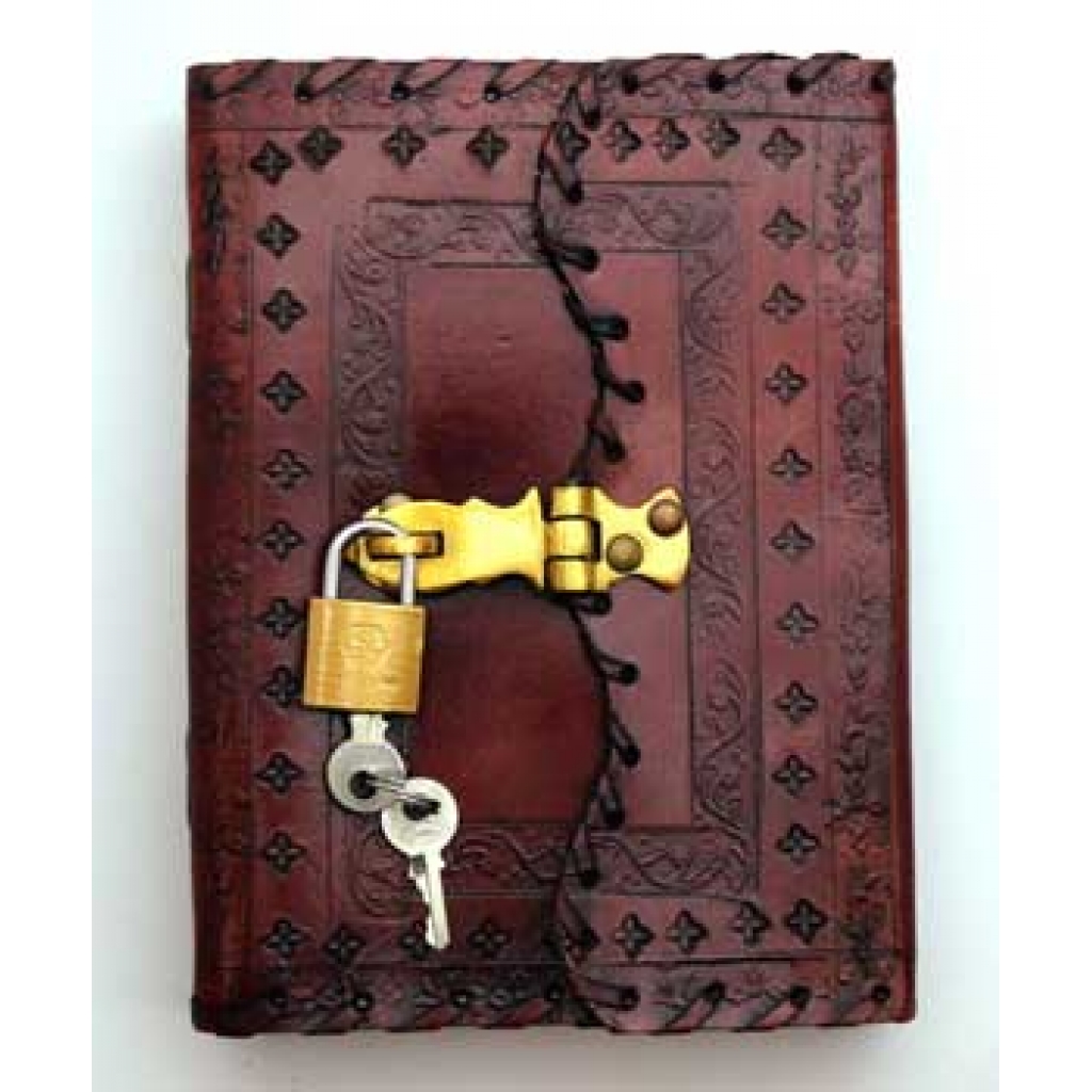 Embossed Leather Blank Book with Key