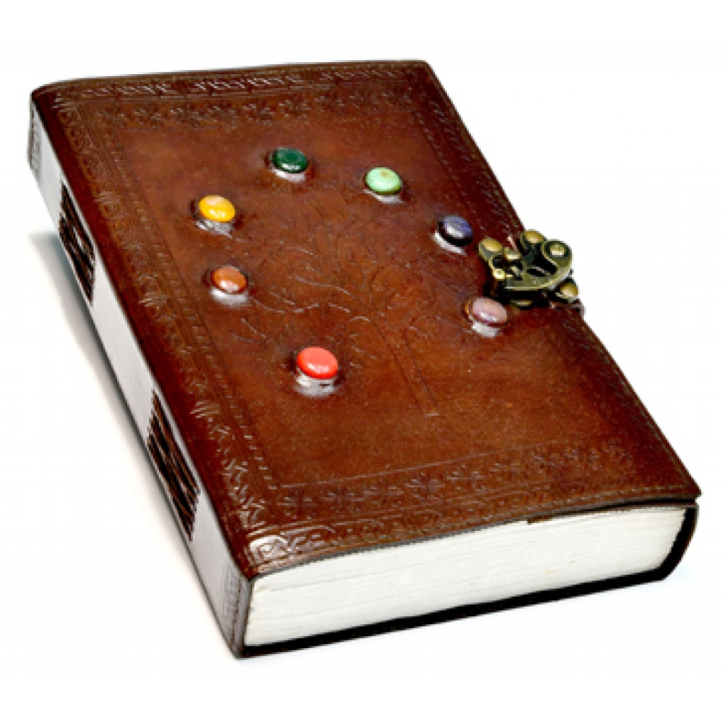 Tree of Life Chakra Stones Leather Blank Book with Latch - Empower Your Creativity