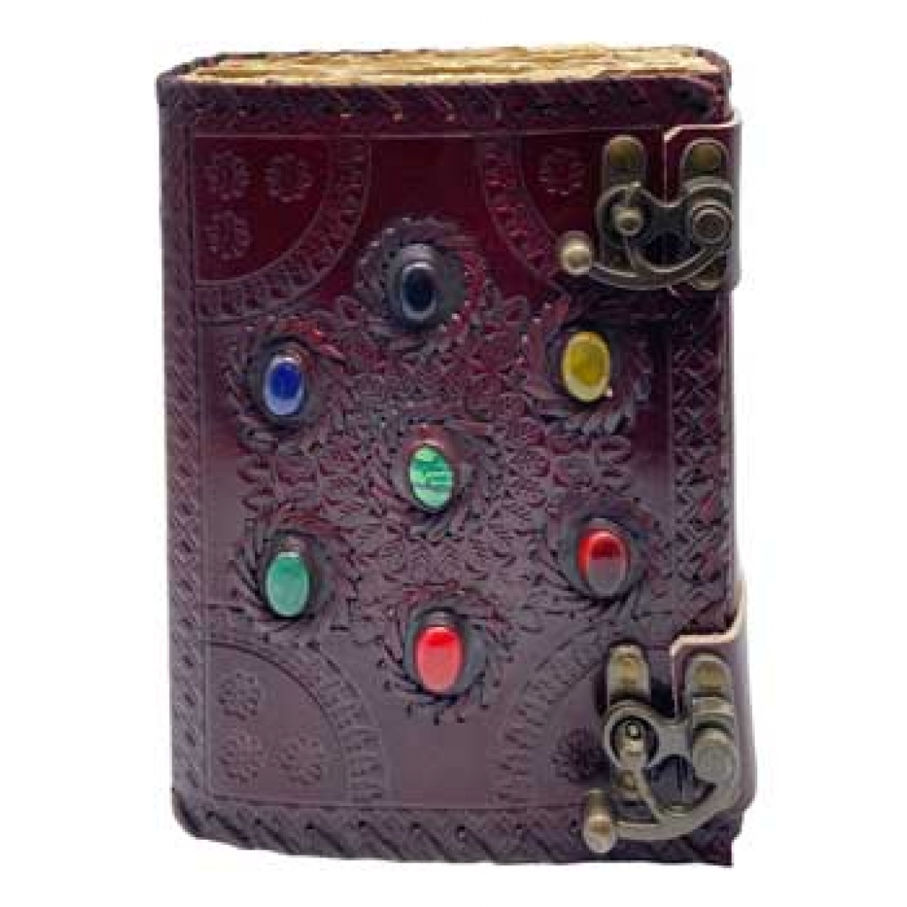 Chakra Decorative Aged Leather Journal with Latch