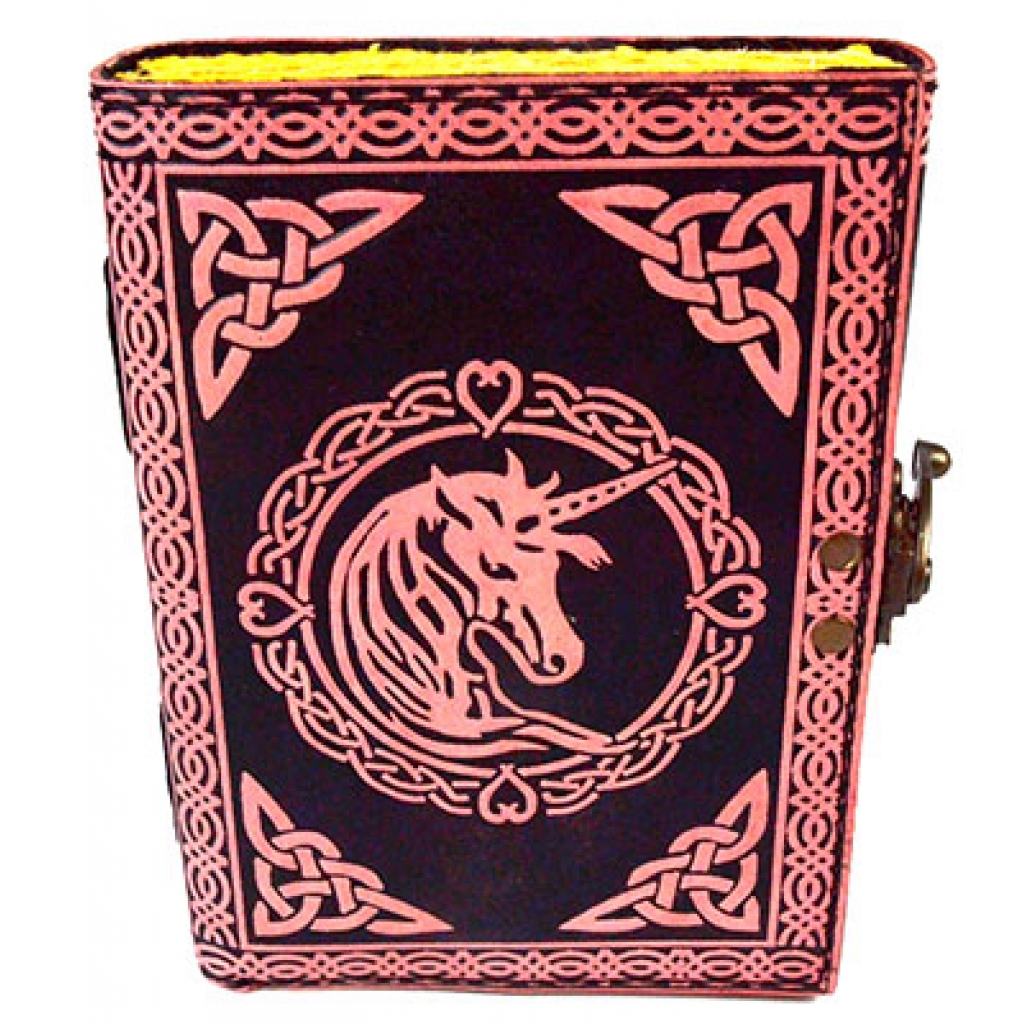 Pink Unicorn Leather Journal with Aged Paper and Latch