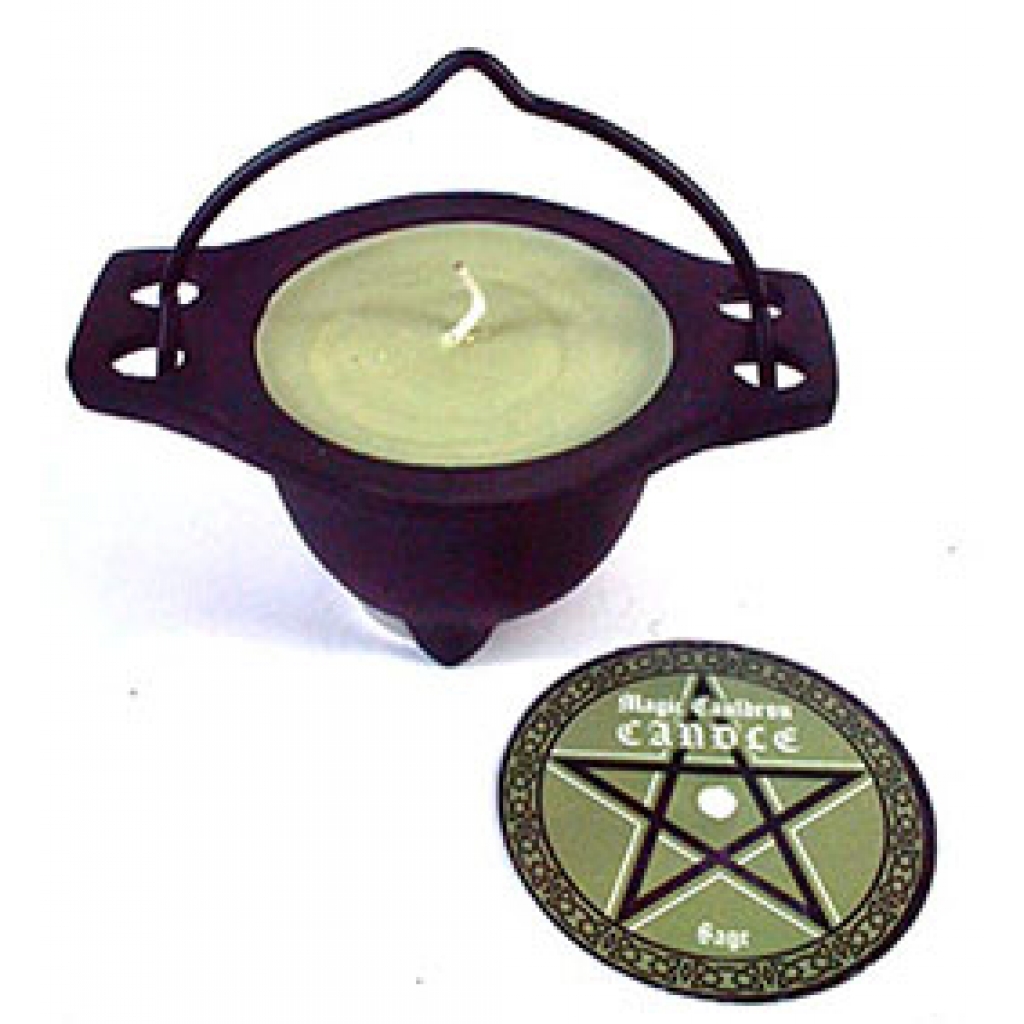 Sage Candle in Cauldron: Enchanted Lighting