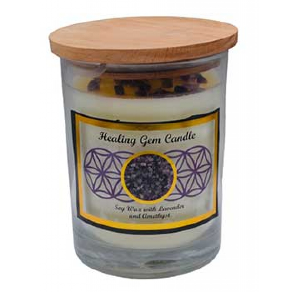 Healing Gemstone Soy Candle with Amethyst - Relaxation & Serenity