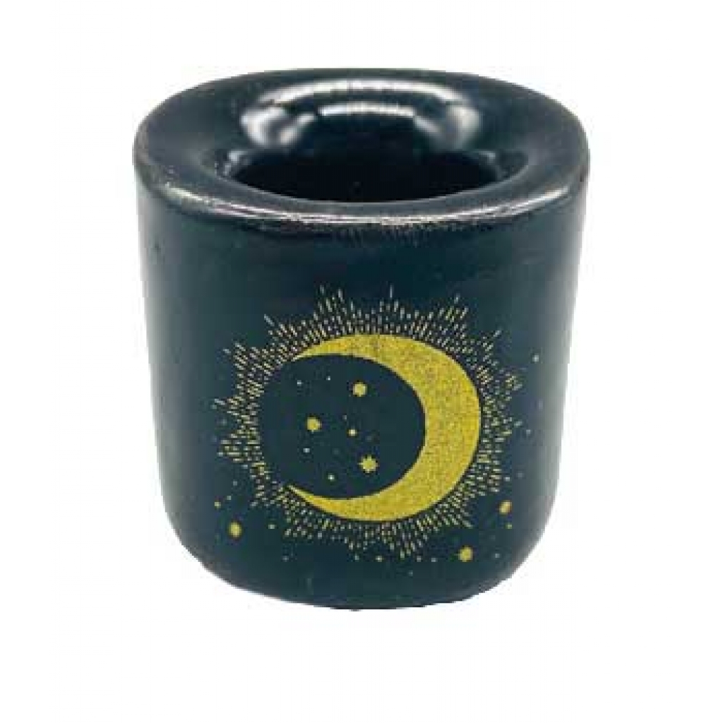 Moon & Star Black Ceramic Candle Holder