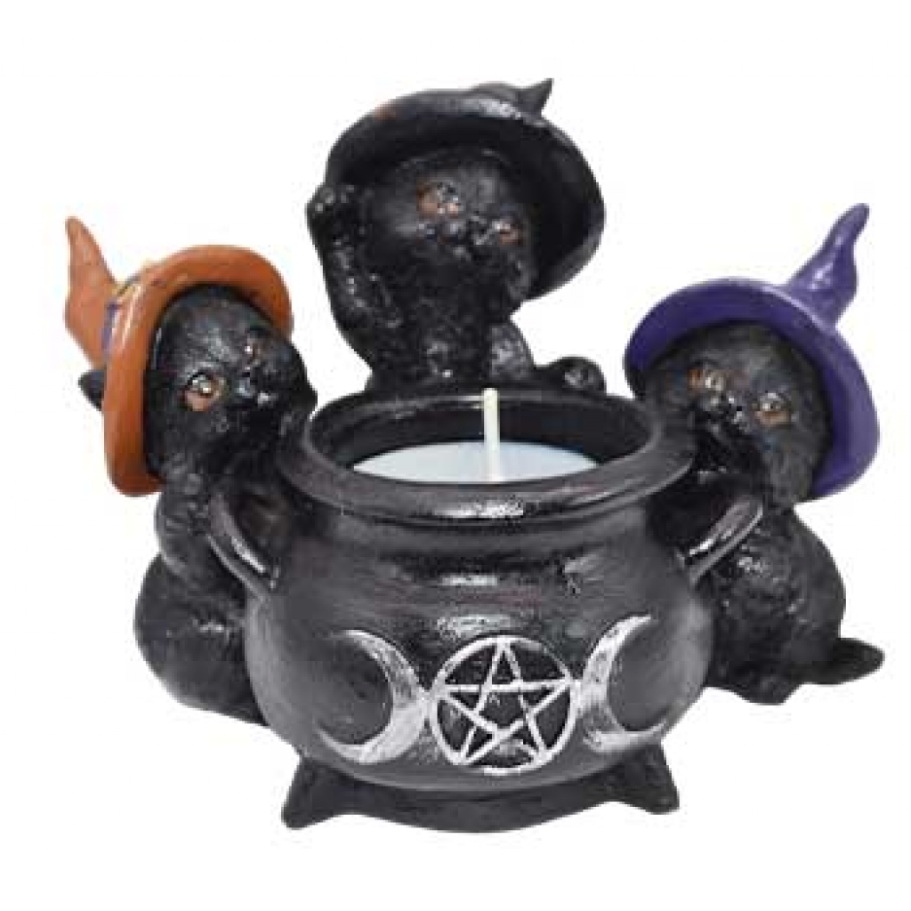 Witchy Cats Around Cauldron Tealight Holder