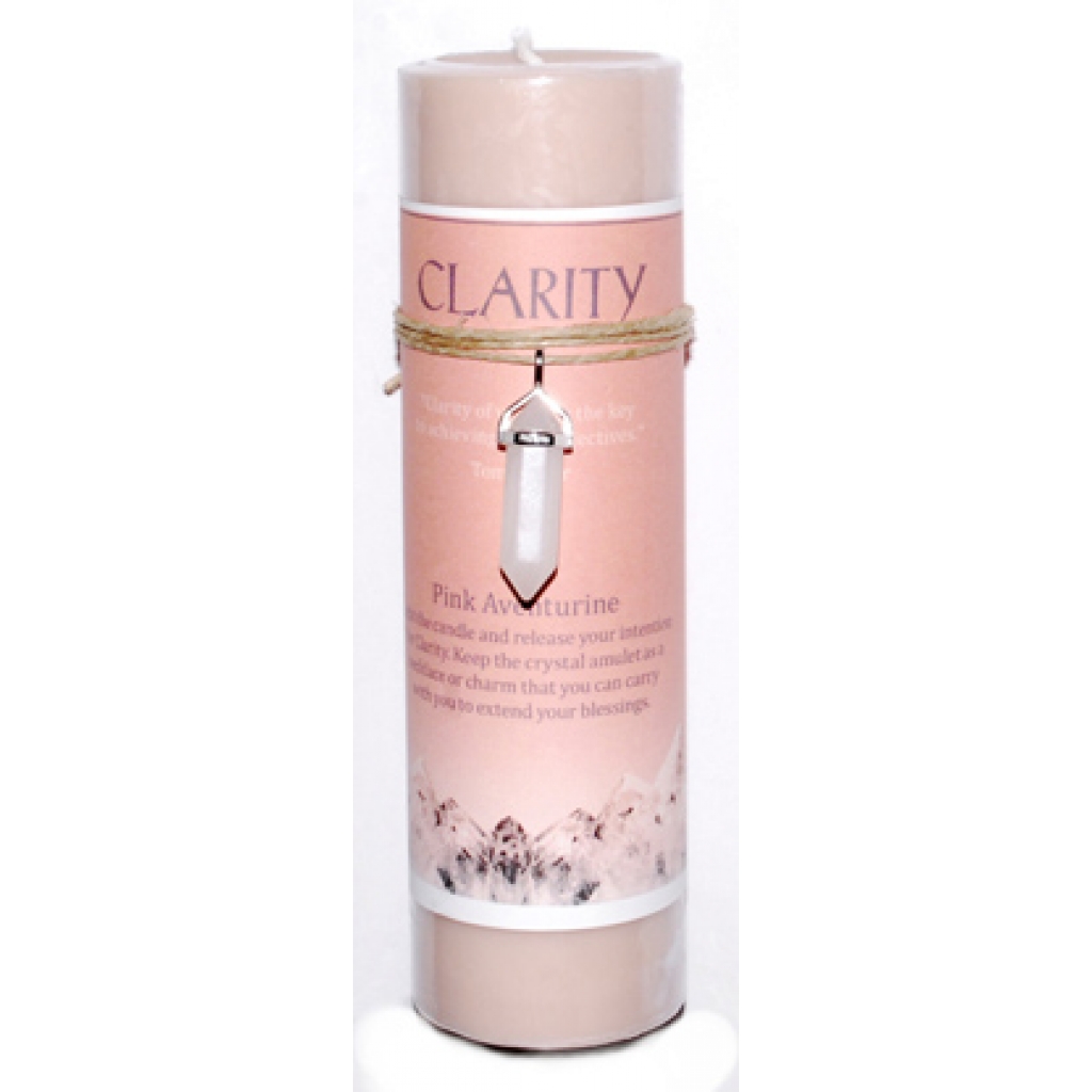 Clarity Pillar Candle with Pink Aventurine Pendant