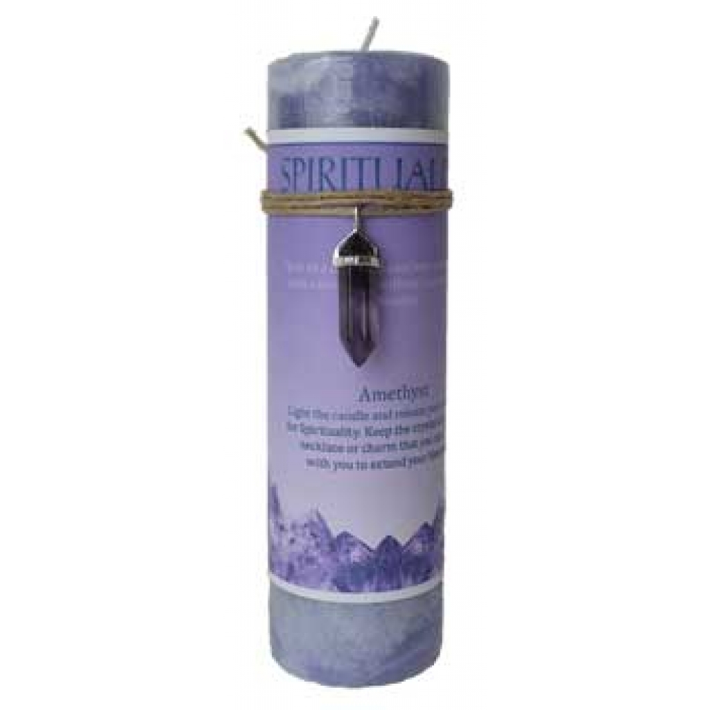 Spirituality Pillar Candle with Amethyst Pendant