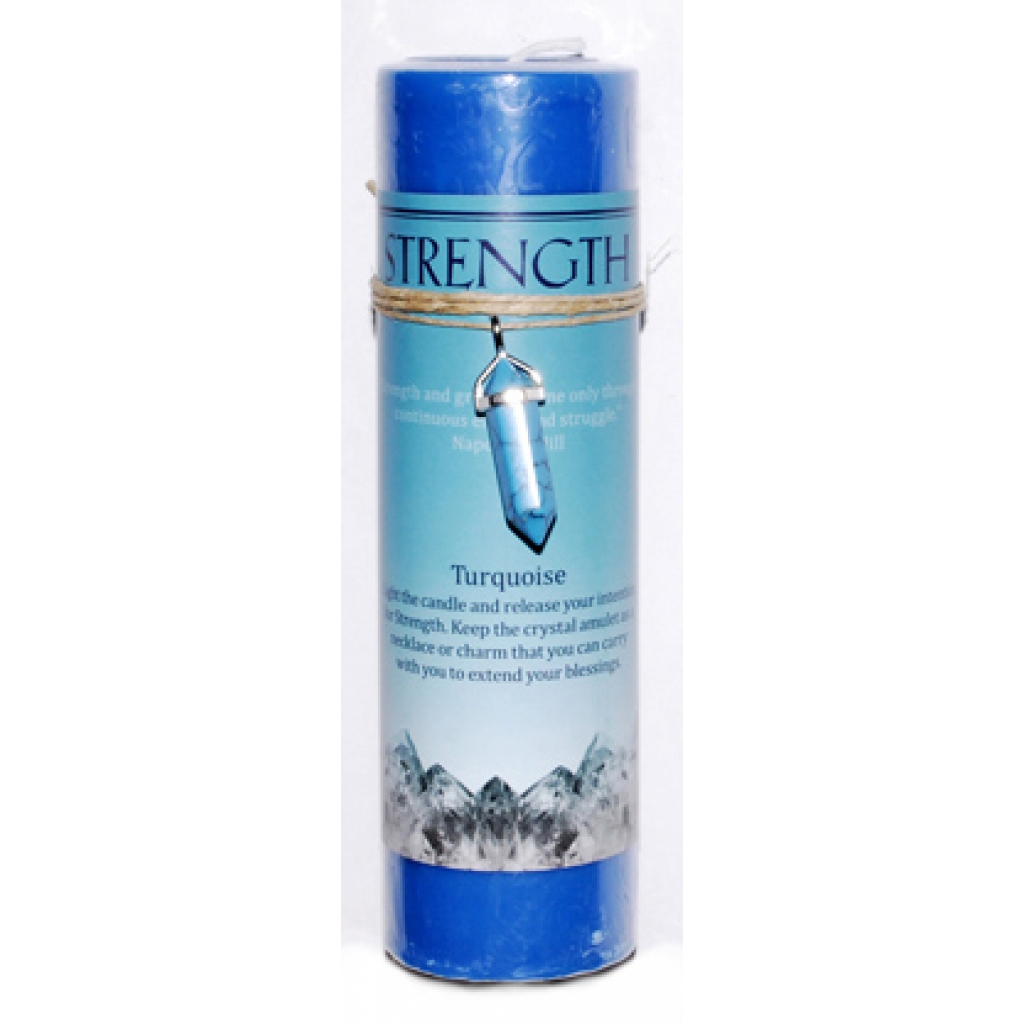 Strength Pillar Candle with Turquoise Pendant