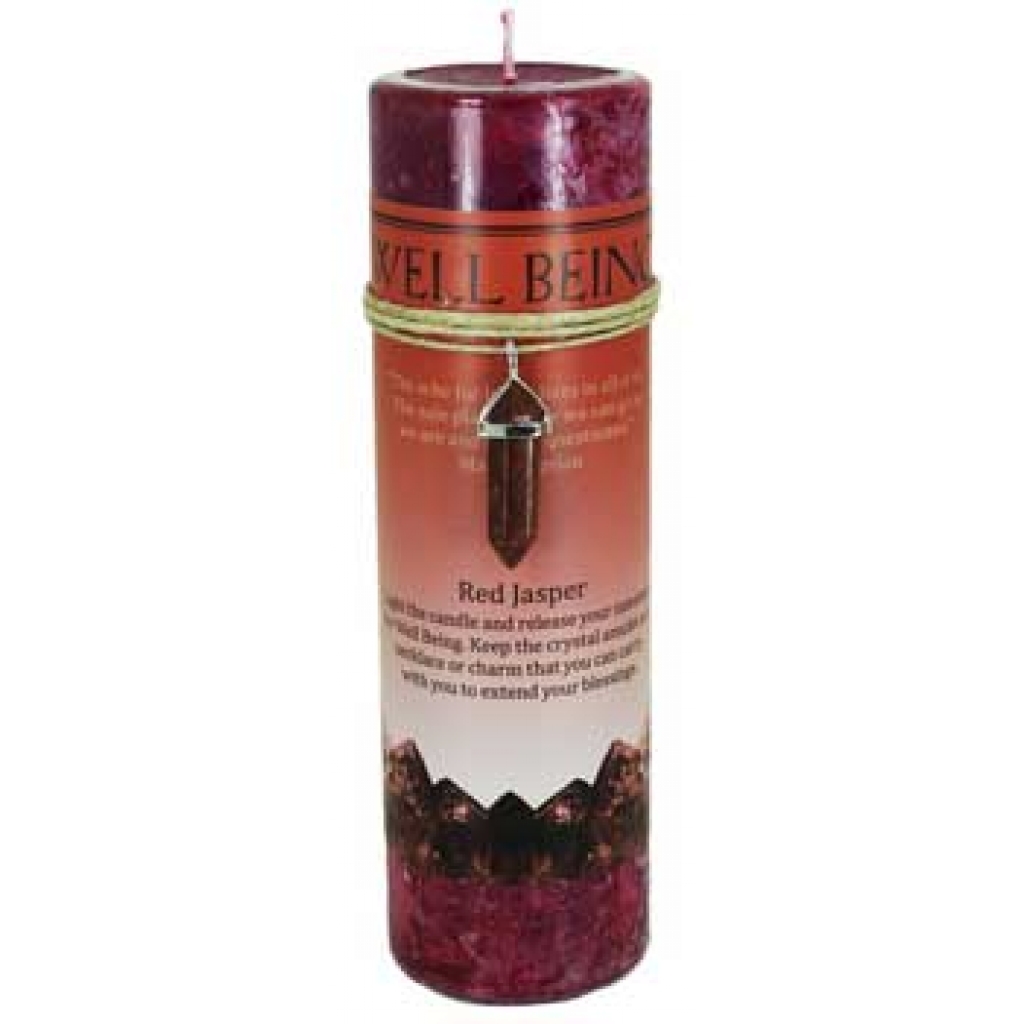 Well-Being Pillar Candle with Red Jasper Pendant