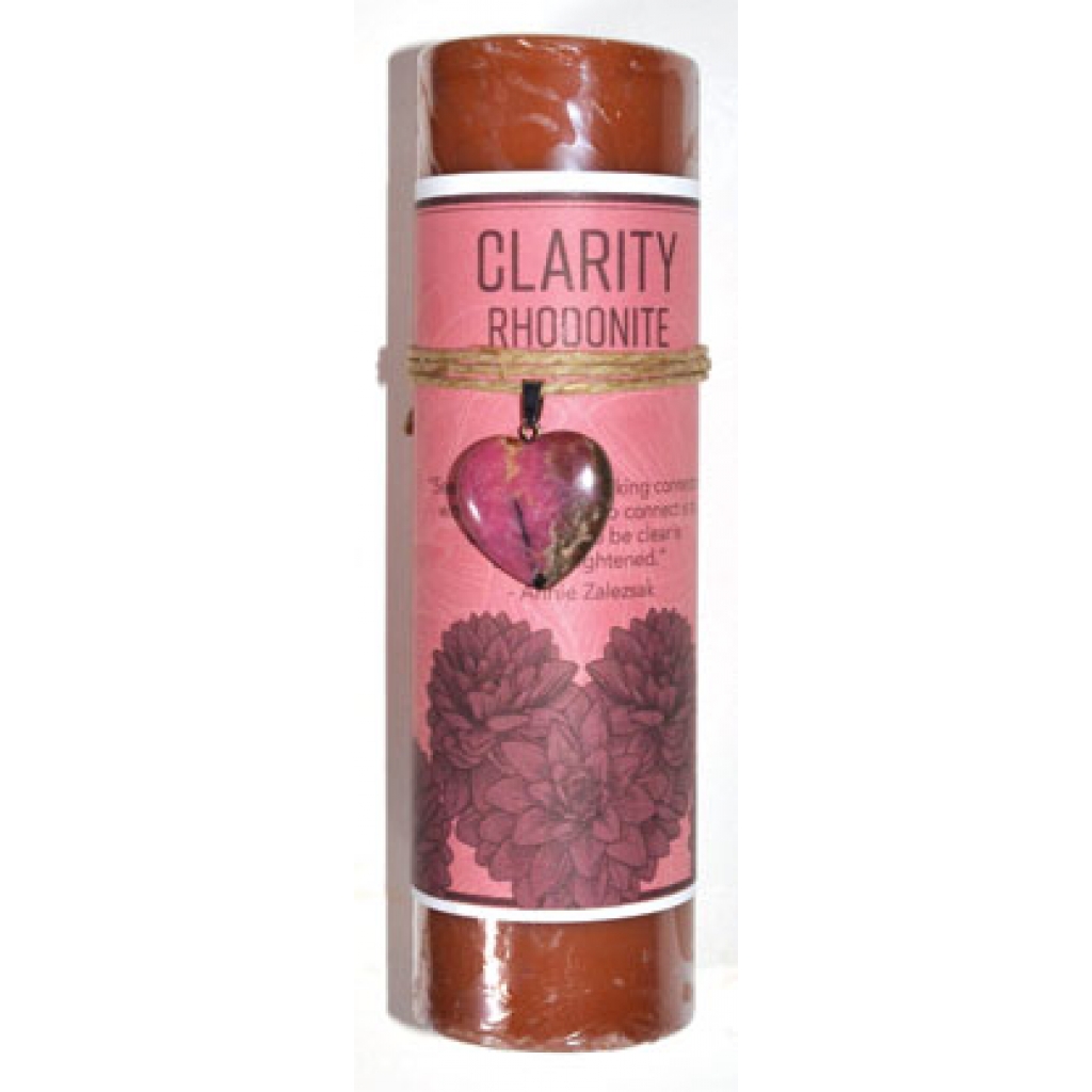 Clarity Pillar Candle with Rhodonite Heart