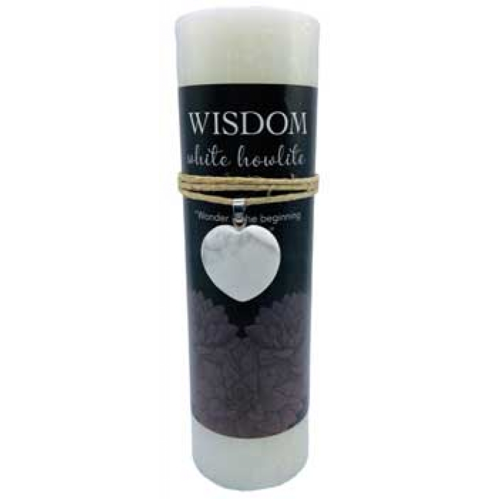 Wisdom Pillar Candle with White Howlite Heart - Intention Setting Tool