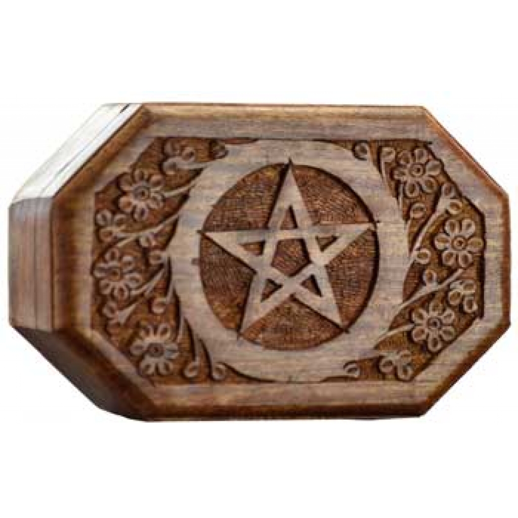 Octagonal Pentagram Box - Beautifully Carved