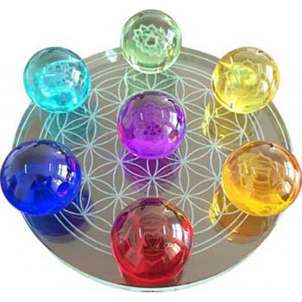 Chakra Flower of Life Gazing Balls - 55mm Set