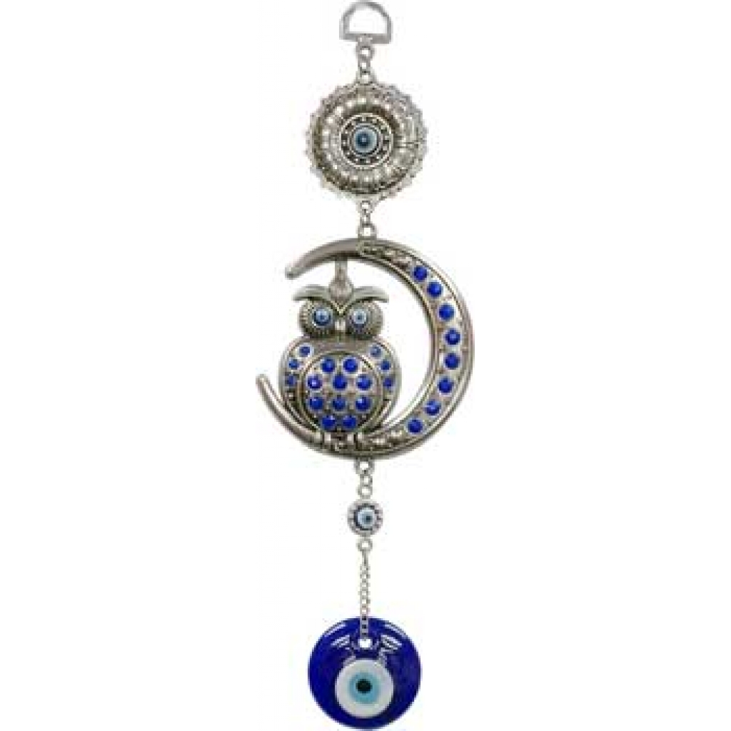 Owl on Moon Evil Eye Wall Hanging for Protection