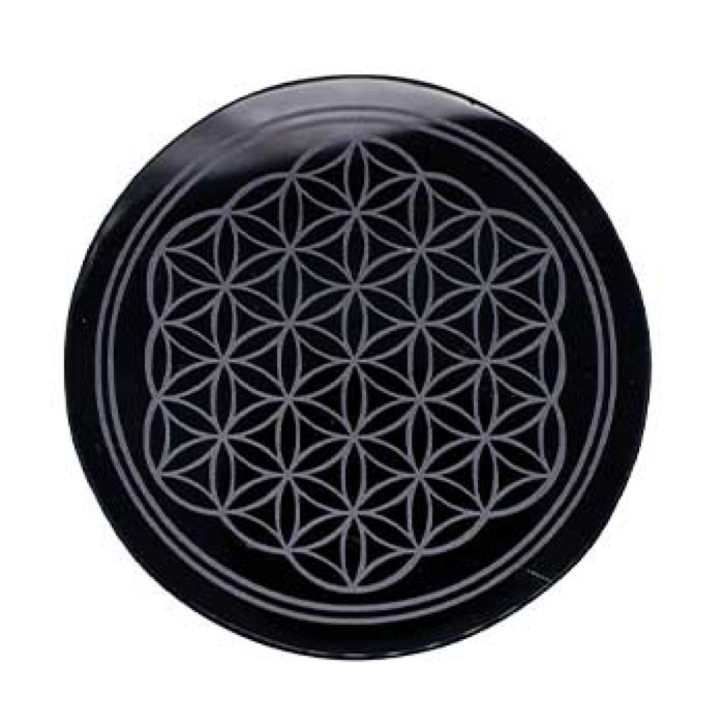 Black Obsidian Flower of Life Altar Tile - 4