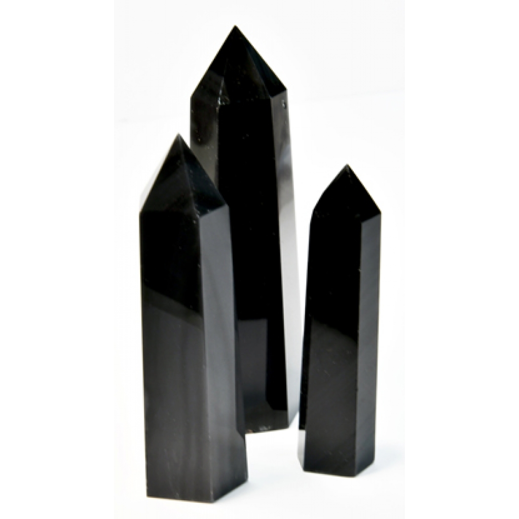 1 lb Obsidian Black Obelisk with Silver Stripes