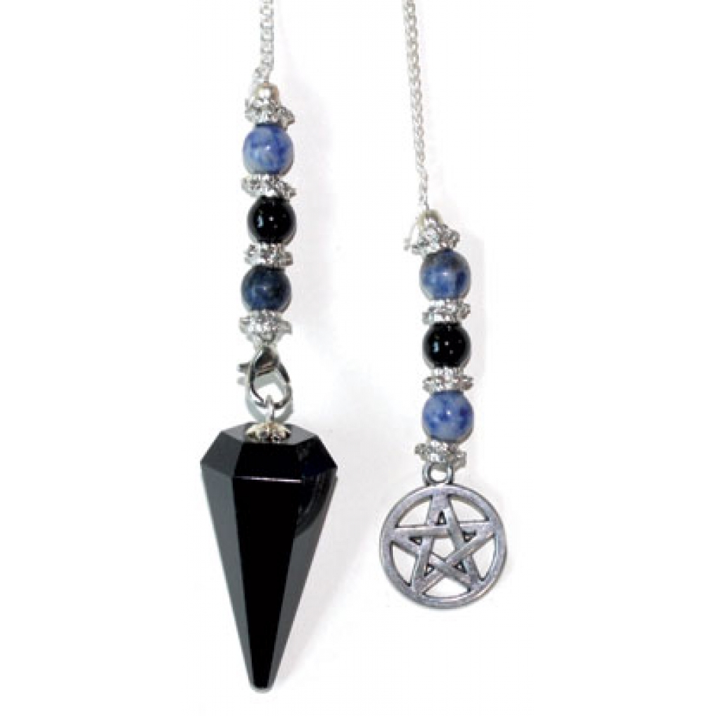 6-Sided Black Obsidian Pentagram Pendulum