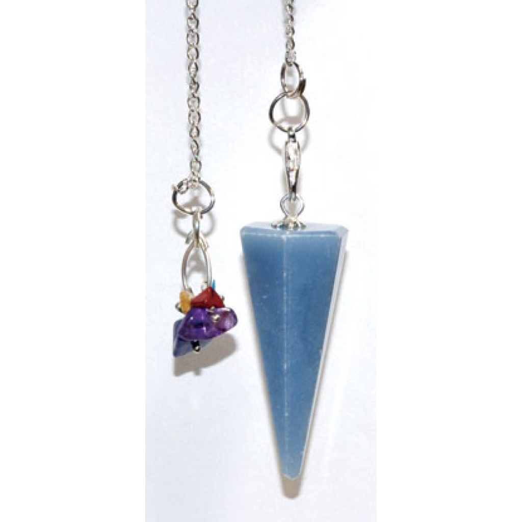 Angelite 7 Chakra Six-Sided Pendulum