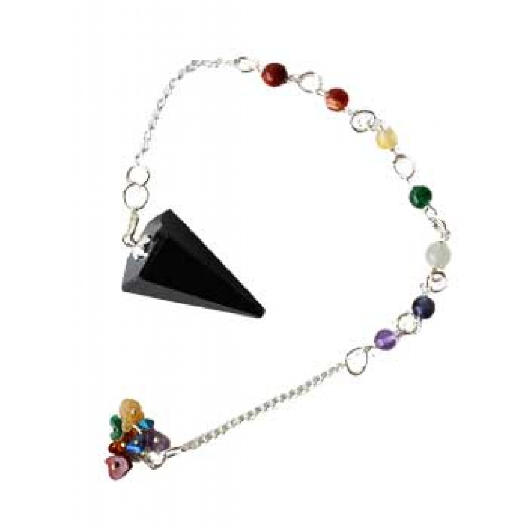 Black Tourmaline 7 Chakra 6 Sided Pendulum - Grounding and Clarity