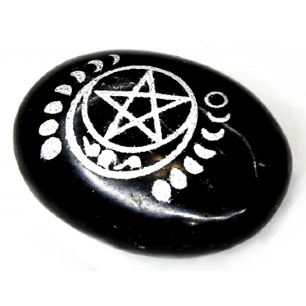 Tourmaline Pentagram & Moon Palm Stone - Protection and Grounding