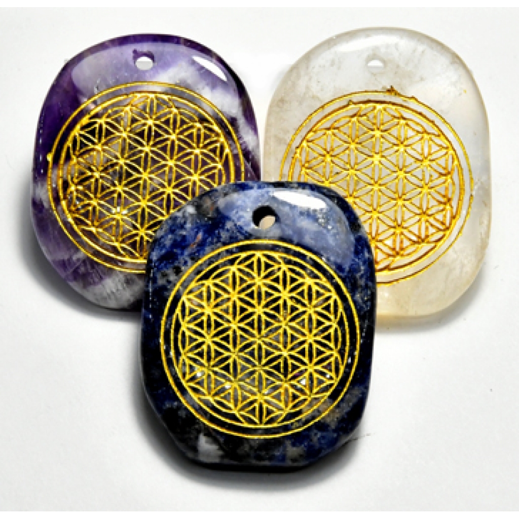 Set of 4 Flower of Life Worry Stones with Pendant Hole