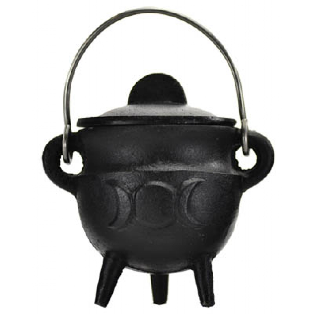 Double-Sided Triple Moon Cast Iron Cauldron with Lid