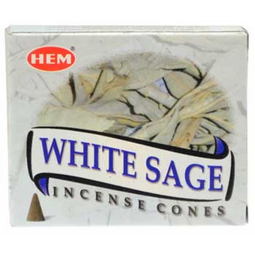 10 White Sage HEM Cone Incense with Burner Plate