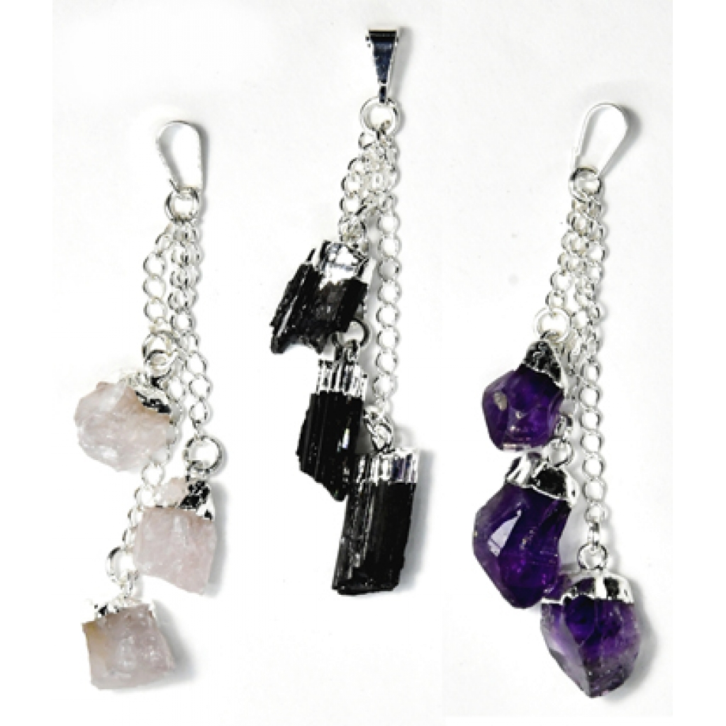 3-Piece Rough Crystal Pendant - Various Stones